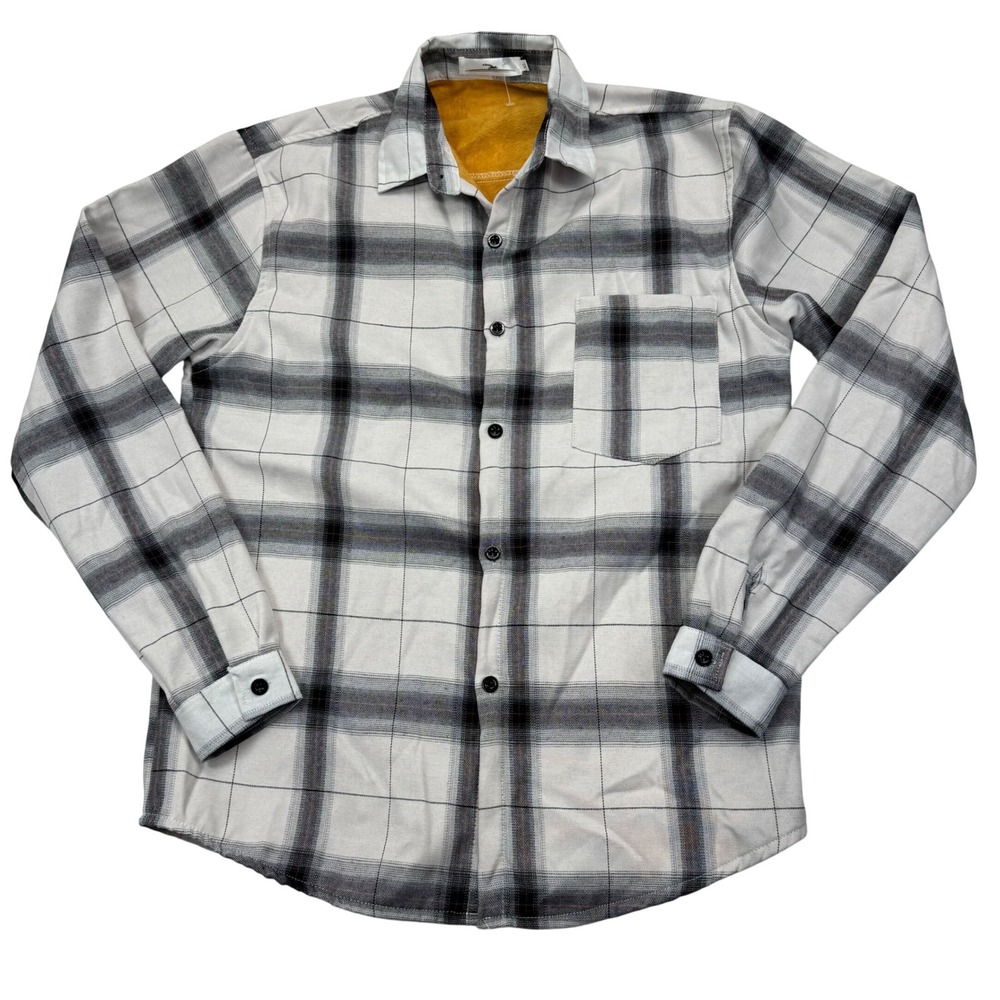 Plaid Fleece Lined Flannel Shirt Grey White Mustard Yellow XL NWOT